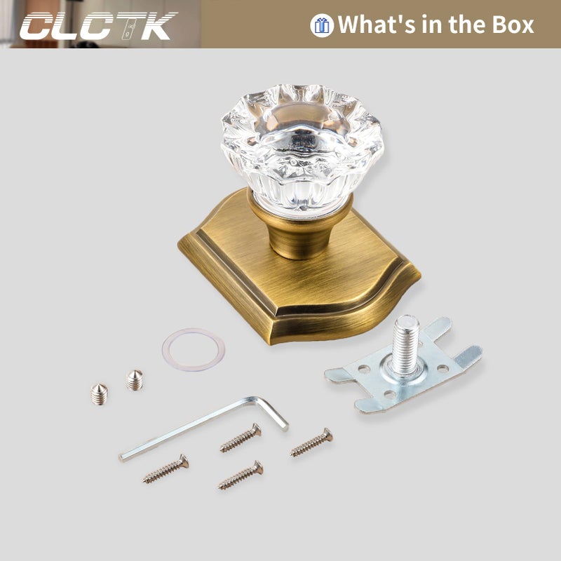 CLCTK 2 Pack Crystal Glass Dummy Door Knobs, Non-Turning Single Side Dummy Door Knob for Interior Doors in Antique Brass - Image 3