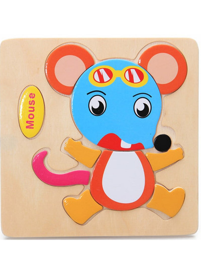 Children's Educational Wooden Cartoon Mouse Jigsaw Puzzles Suitable Gift Bag Pack - Image 1