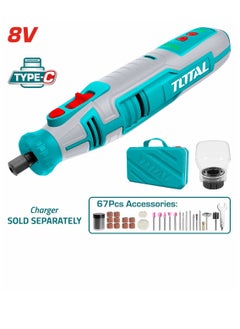 TOTAL Total 8V Cordless Grinder Kit with Variable Speed – Includes 67 Accessories, Safety Guard & Canvas Bag – Ideal for Grinding, Cutting, Polishing & Engraving – USB-C Rechargeable (Model: TMGLI0801)  - Image 1