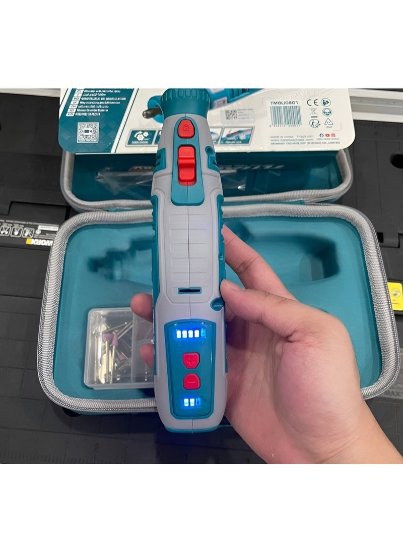 TOTAL - Total 8V Cordless Grinder Kit with Variable Speed – Includes 67 Accessories, Safety Guard & Canvas Bag – Ideal for Grinding, Cutting, Polishing & Engraving – USB-C Rechargeable (Model: TMGLI0801) - Image 1