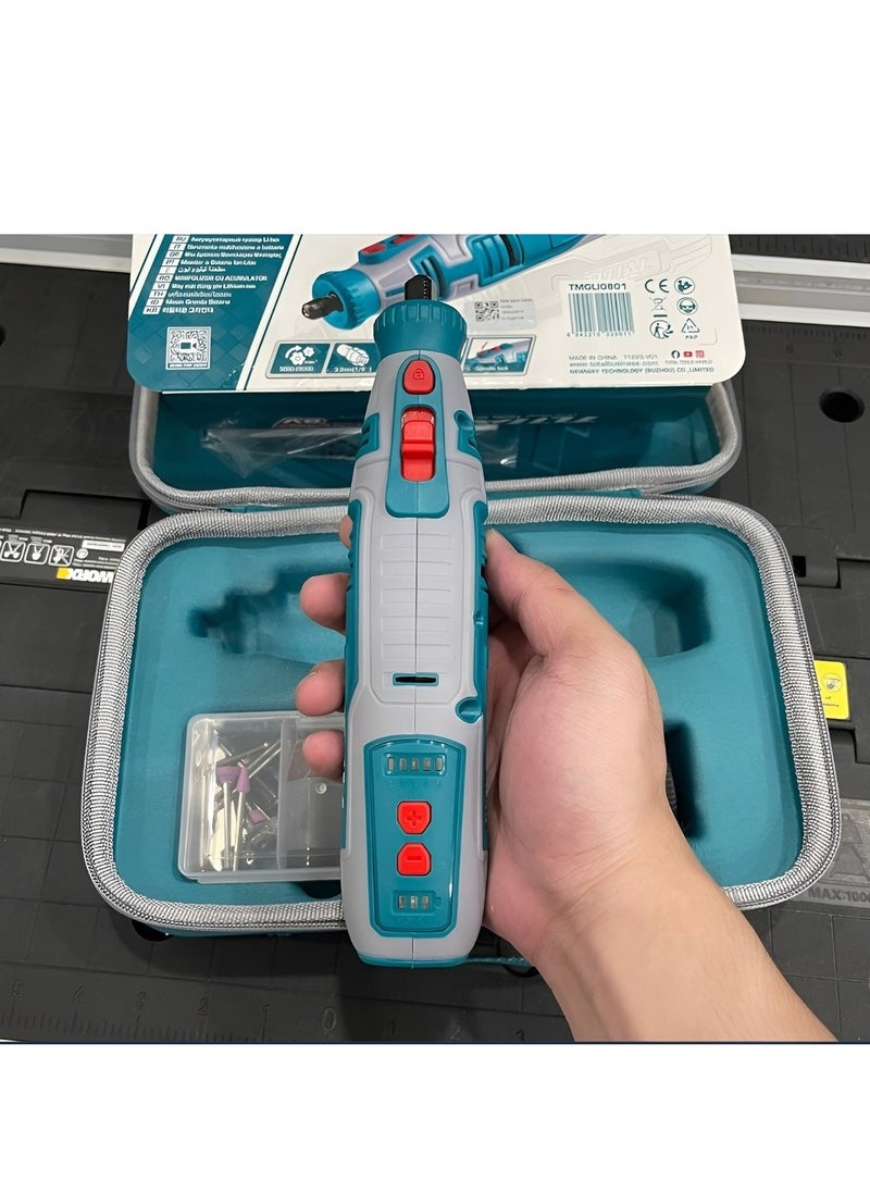 TOTAL - Total 8V Cordless Grinder Kit with Variable Speed – Includes 67 Accessories, Safety Guard & Canvas Bag – Ideal for Grinding, Cutting, Polishing & Engraving – USB-C Rechargeable (Model: TMGLI0801) - Image 1