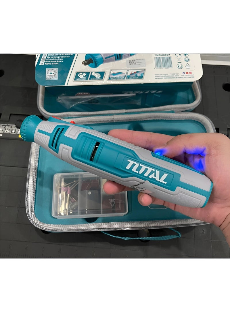 TOTAL - Total 8V Cordless Grinder Kit with Variable Speed – Includes 67 Accessories, Safety Guard & Canvas Bag – Ideal for Grinding, Cutting, Polishing & Engraving – USB-C Rechargeable (Model: TMGLI0801) - Image 1