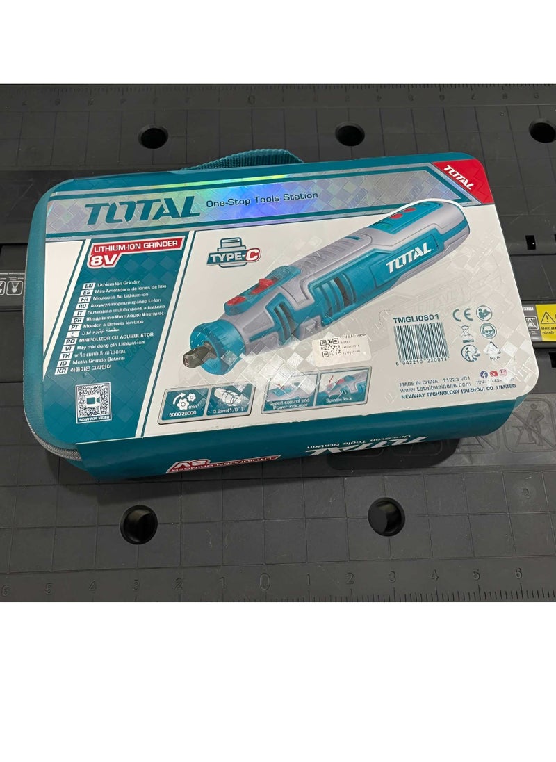 TOTAL - Total 8V Cordless Grinder Kit with Variable Speed – Includes 67 Accessories, Safety Guard & Canvas Bag – Ideal for Grinding, Cutting, Polishing & Engraving – USB-C Rechargeable (Model: TMGLI0801) - Image 1