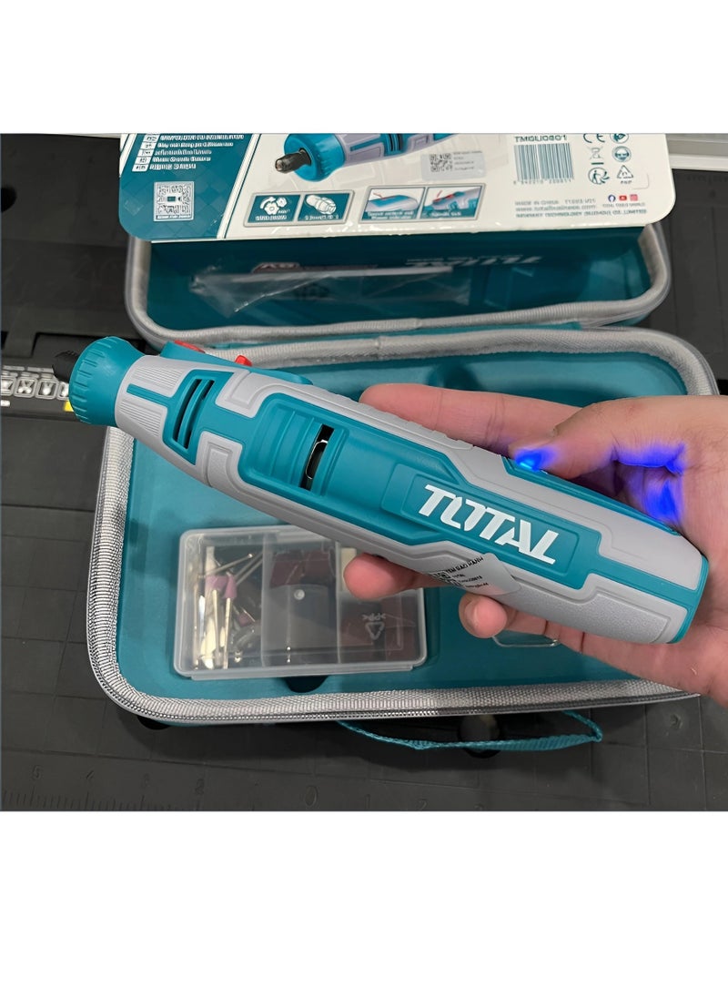 TOTAL - Total 8V Cordless Grinder Kit with Variable Speed – Includes 67 Accessories, Safety Guard & Canvas Bag – Ideal for Grinding, Cutting, Polishing & Engraving – USB-C Rechargeable (Model: TMGLI0801) - Image 1