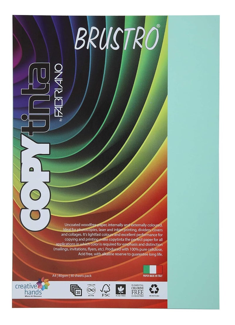 Copytinta Coloured Craft Paper A4 Size, 80 GSM, (60 sheets), Sea Green Shade (Acqua Marina) | Ideal for photocopies, laser, prints, fax, dividers, covers, collages, craft, school, office