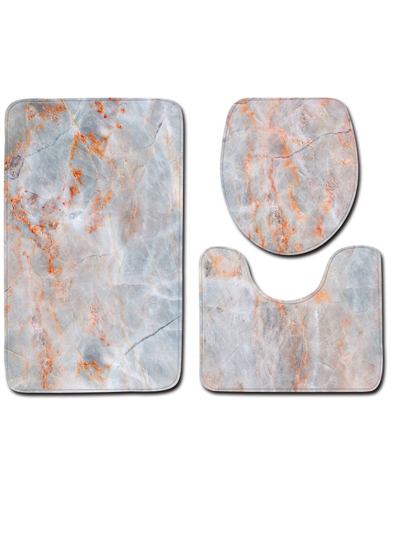 Bluejw Marble Bathroom Rug Set,3 Pieces Bath Mats Set For Bathroom,Vintage Style Non-Slip Washable Cover Floor Rug Decorations For Kitchen Bathroom Bedroom - Image 1