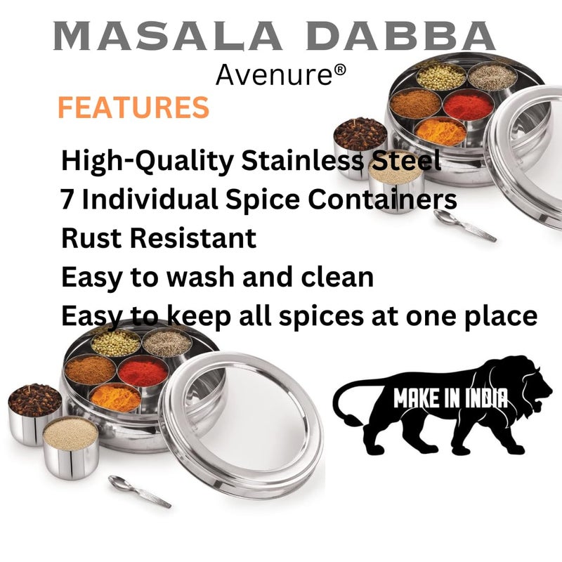 Avenure Masala Dabba Masala Container Spice Box Spice Containers for Kitchen Storage Masala Box Masala Box Steel Spices Container for Kitchen Spices Box | 1300 ML, Silver - Image 4