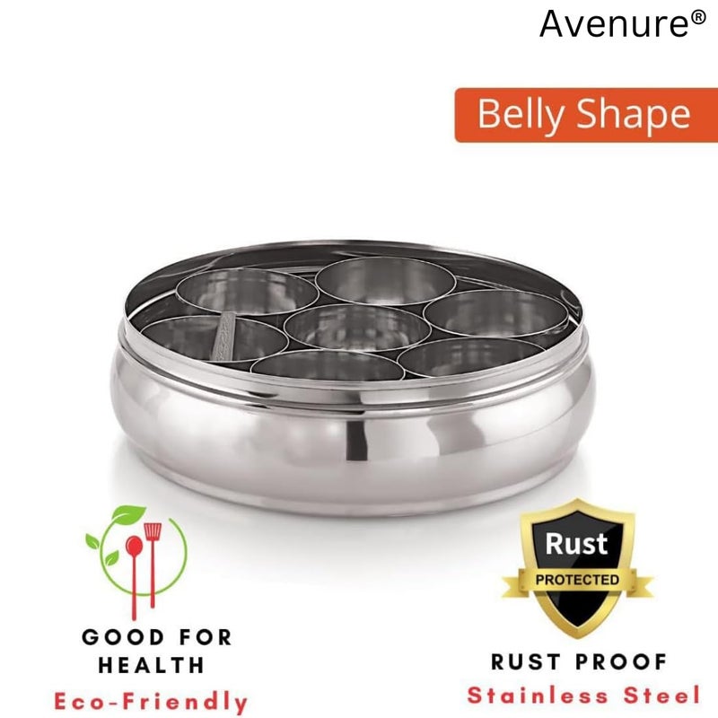 Avenure Masala Dabba Masala Container Spice Box Spice Containers for Kitchen Storage Masala Box Masala Box Steel Spices Container for Kitchen Spices Box | 1300 ML, Silver - Image 3