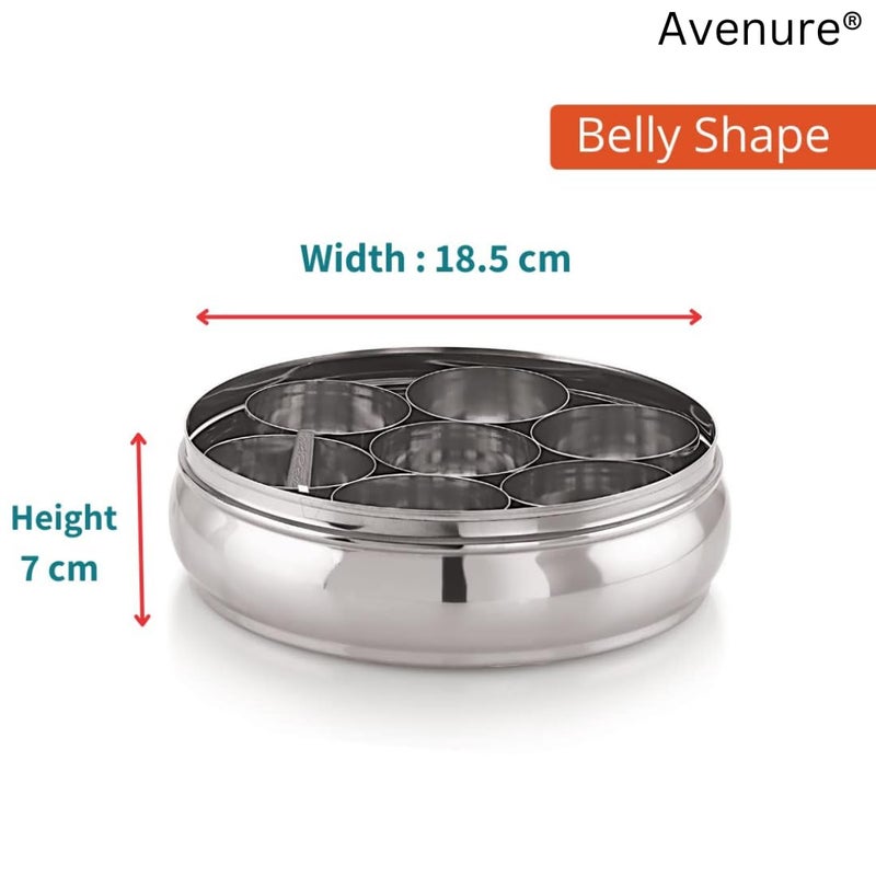Avenure Masala Dabba Masala Container Spice Box Spice Containers for Kitchen Storage Masala Box Masala Box Steel Spices Container for Kitchen Spices Box | 1300 ML, Silver - Image 2