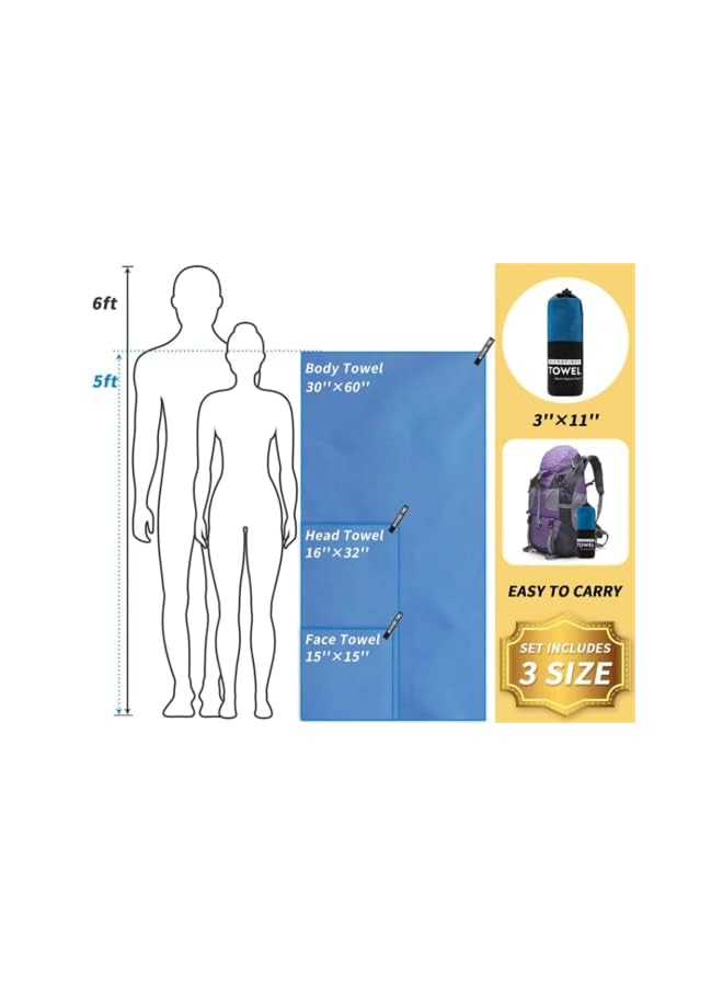 Zaboon Packs, Guteck Microfiber Travel Gym Towels Fast Drying Compact Beach Towel Light Weight Camping Towels Large Bath Sheet Face Towel(38 * 38+40 * 80+76 * 152Cm） (Sapphire Blue) - Image 2