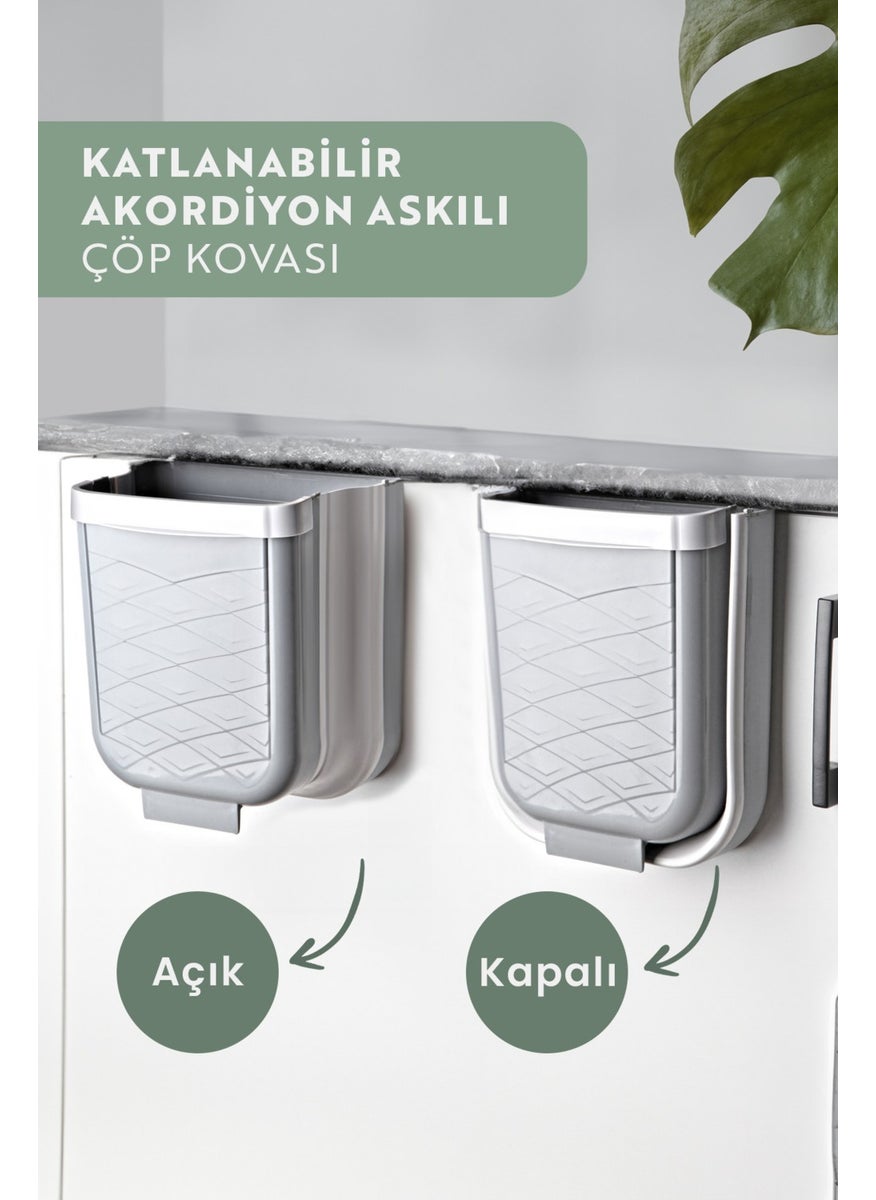 Kitchen Life Accordion Foldable Hanging Bathroom and Kitchen Countertop Trash Can - Can Be Hidden Inside and Outside the Cabinet 