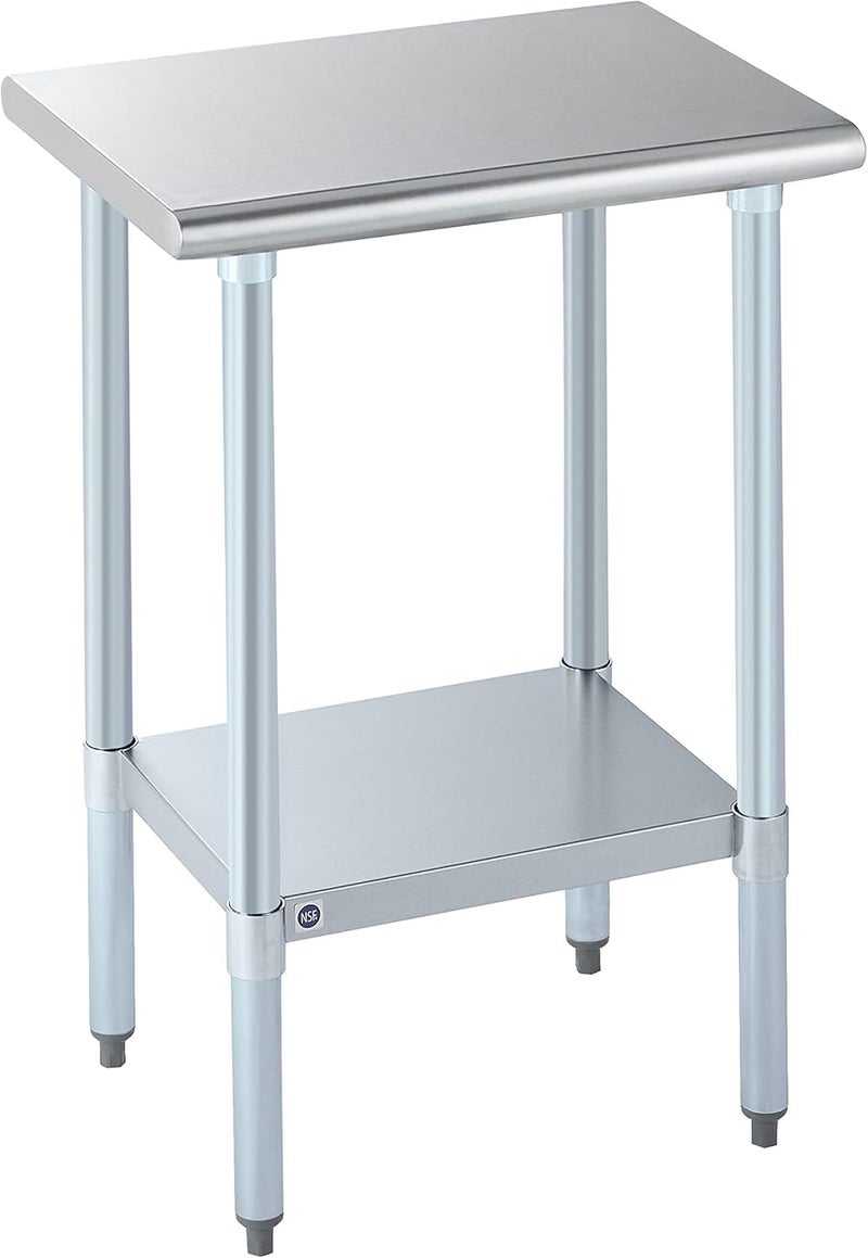 ROCKPOINT Stainless Steel Table for Prep  Work 18x24 Inches NSF Metal Commercial Kitchen Heavy Duty Table with Adjustable Under Shelf and Table Foot for Restaurant Home and Hotel