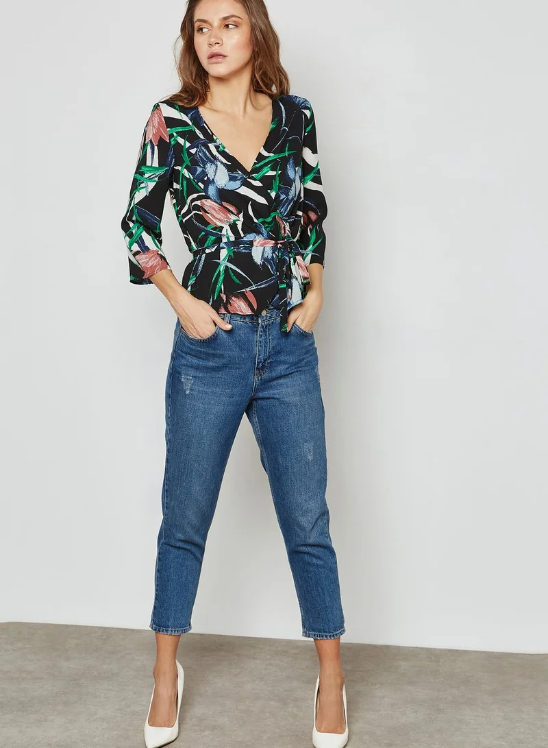 VERO MODA Printed Tie Waist Top