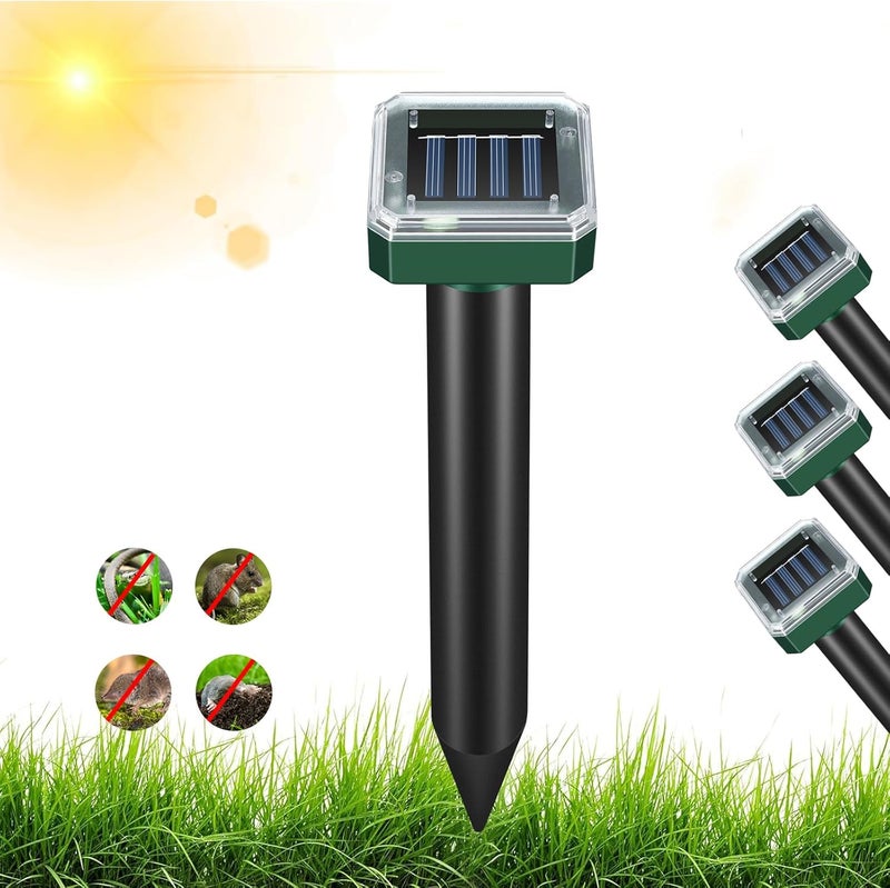 RC Tech Trading Mole Repellent for Lawns 4 Pack, Solar Powered Mole Repeller Ultrasonic Gopher Repellent, Outdoor Waterproof Vole Vibration Stakes,Sonic Mole Deterrent Yard for Rodent Groundhog Snake Chipmunk - Image 1