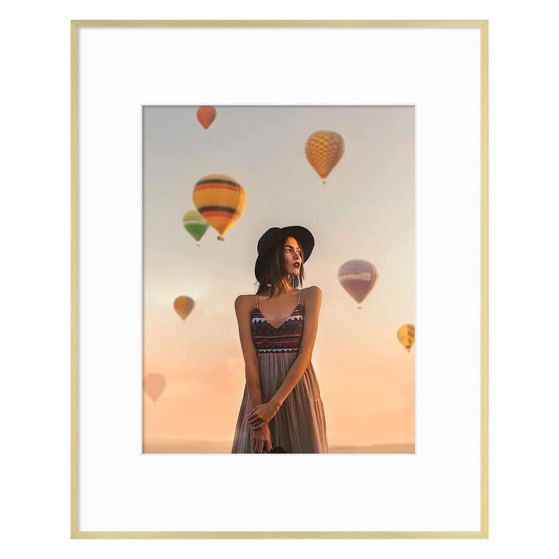 Frametory 16x20 Aluminum Picture Frame  16 x 20 Gold Frame with Removable Mat for 11 x 14 Photo  20 by 16 Durable Metal Frame with Real Glass  Sawtooth Hanger for Easy Wall Display  1 Pack
