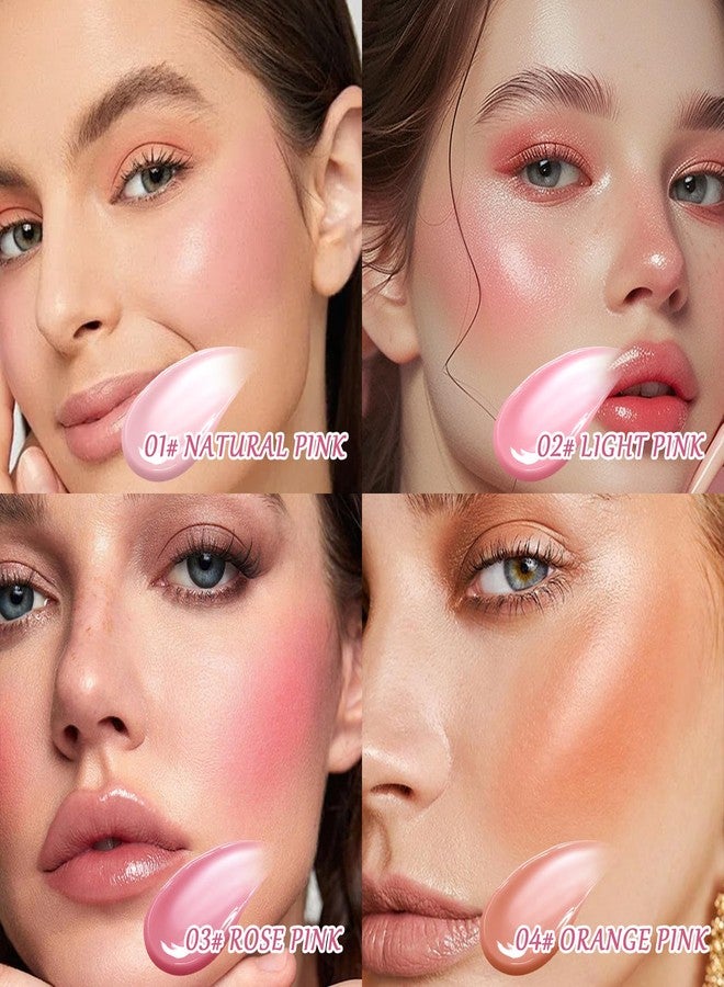 Euphily 4 Color Liquid Blushs with Brush, Soft Cream Long-lasting Moisturizing for Cheeks, Buildable Lightweight Facial Blush Set For Daily Makeup - Image 4