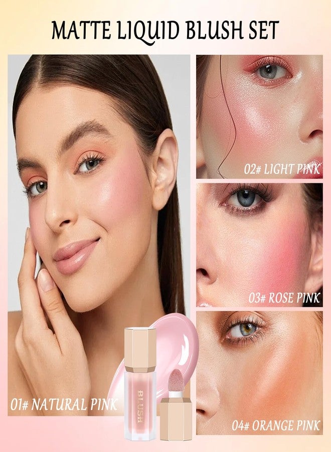 Euphily 4 Color Liquid Blushs with Brush, Soft Cream Long-lasting Moisturizing for Cheeks, Buildable Lightweight Facial Blush Set For Daily Makeup - Image 2