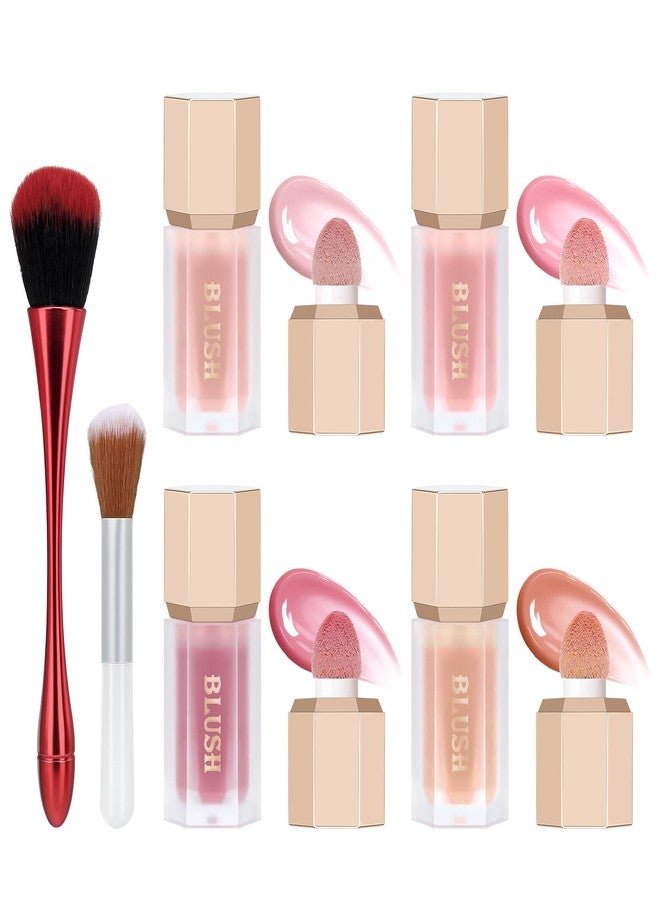 Euphily 4 Color Liquid Blushs with Brush, Soft Cream Long-lasting Moisturizing for Cheeks, Buildable Lightweight Facial Blush Set For Daily Makeup - Image 1