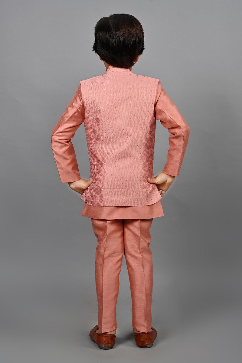 AHHAAAA Kids Ethnic Silk Indian Bollywood Style Jacquard Indo-Western Sherwani Set for Boys 521MF |Pink 2-3 Years, 521| - Image 3