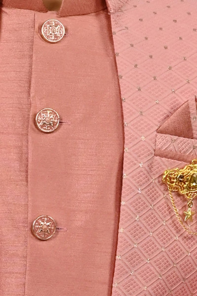 AHHAAAA Kids Ethnic Silk Indian Bollywood Style Jacquard Indo-Western Sherwani Set for Boys 521MF |Pink 2-3 Years, 521| - Image 5