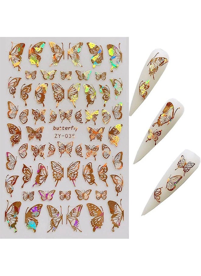HY Butterfly Nail Art Stickers Decals Laser Stickers Nail Designs 3D Gold and Silver Color Butterflies Nail Art Adhesive Sticker Sheets Nail Foil Butterfly Nail Stickers for Nail Art Decoration(8 Sheets)  - Image 4