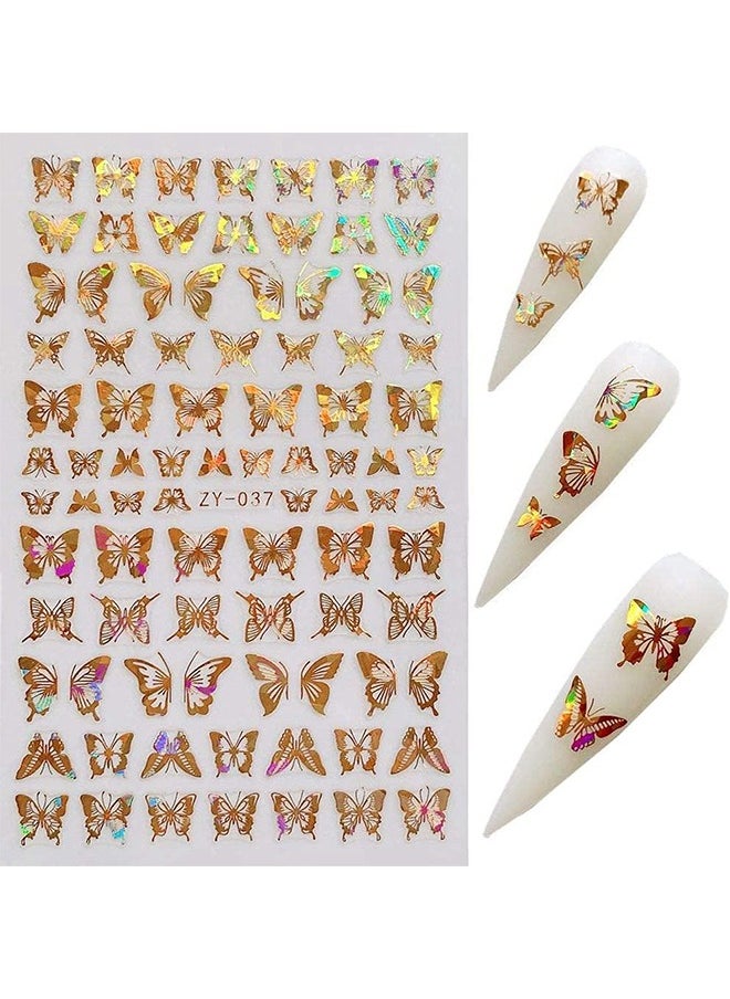 HY Butterfly Nail Art Stickers Decals Laser Stickers Nail Designs 3D Gold and Silver Color Butterflies Nail Art Adhesive Sticker Sheets Nail Foil Butterfly Nail Stickers for Nail Art Decoration(8 Sheets)  - Image 5