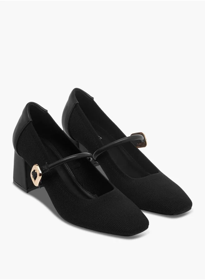 سيليست Women's Square Toe Shoes with Buckle Closure and Block Heels