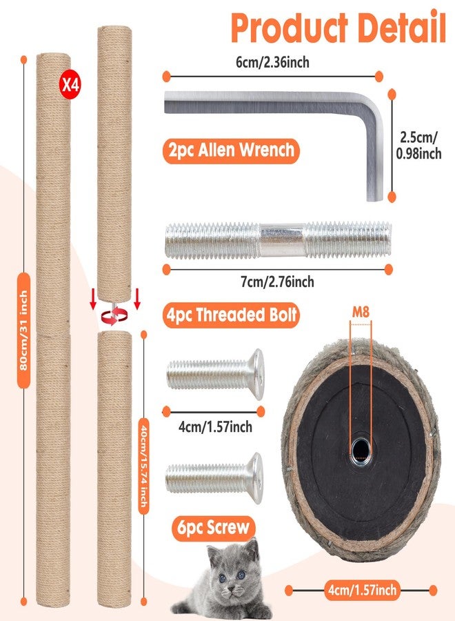 PowerKing 4-Pack 15.7" Cat Scratching Post Replacement - Natural Sisal Rope Scratcher Poles with M8 Screws for Indoor Cat Tower Renewal Parts, Cat Furniture Refill Parts (Nature) - Image 5