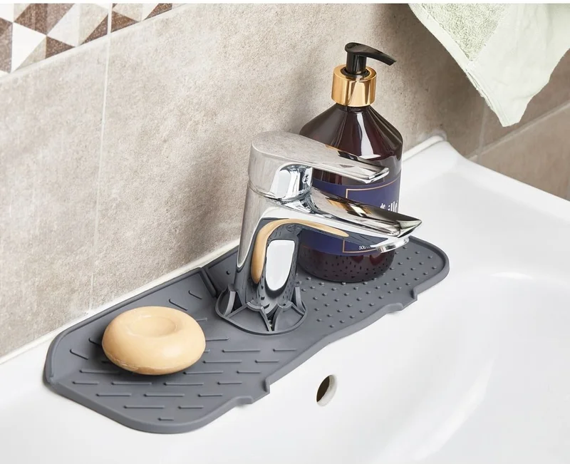 Mai̇n Shop Main Shop Gray Water Retaining Faucet Mat For Kitchen Bathroom Protective Faucet Sink Dish Sponge Mat