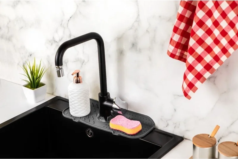 Mai̇n Shop Main Shop Gray Water Retaining Faucet Mat For Kitchen Bathroom Protective Faucet Sink Dish Sponge Mat