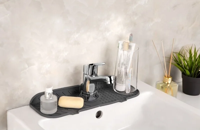 Mai̇n Shop Main Shop Gray Water Retaining Faucet Mat For Kitchen Bathroom Protective Faucet Sink Dish Sponge Mat