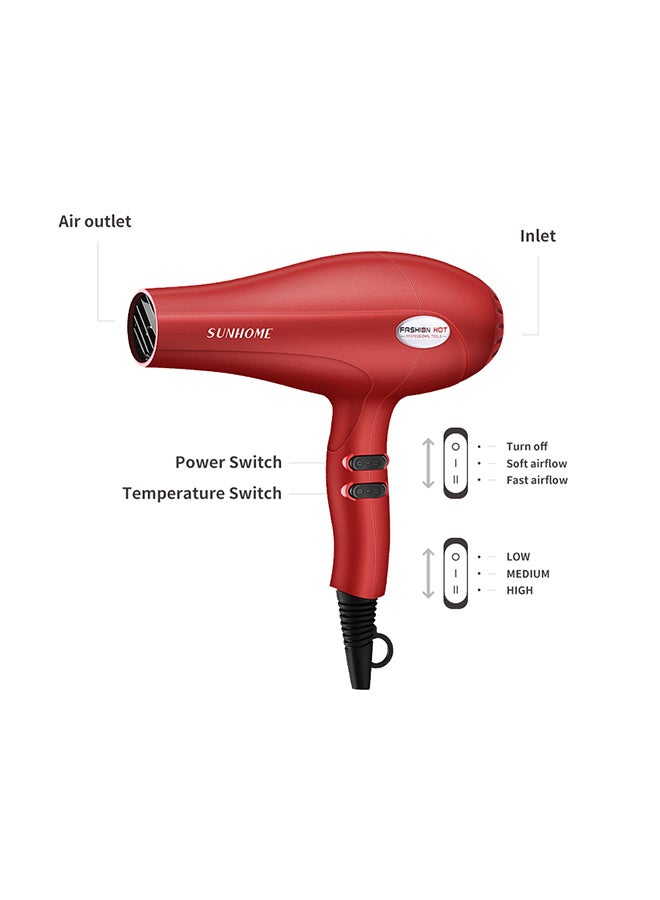 Sunhome 5-Piece Professional Hair Dryer Set,1800W Red/Black 240ml - Image 3