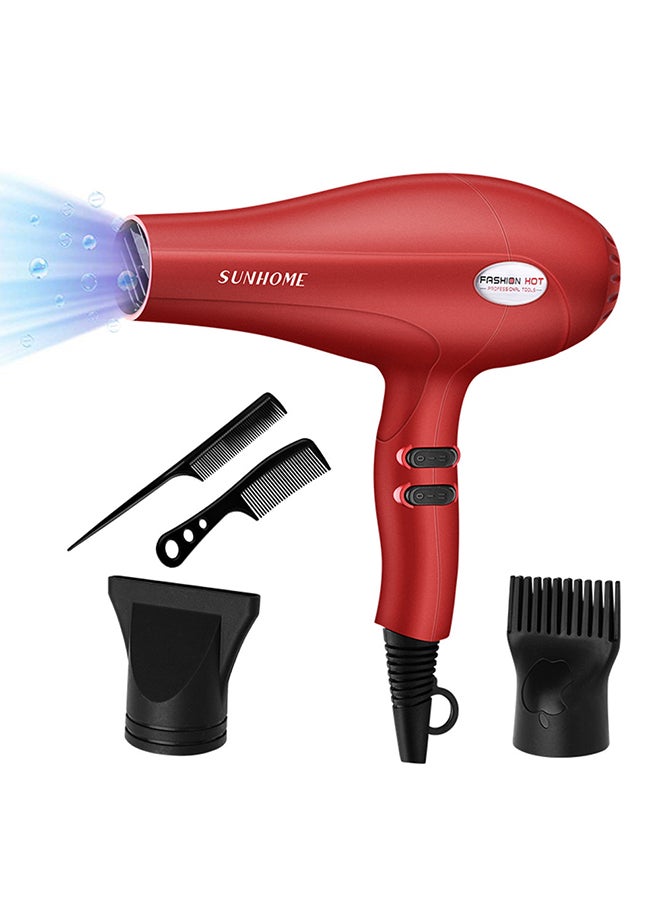 Sunhome 5-Piece Professional Hair Dryer Set,1800W Red/Black 240ml - Image 1