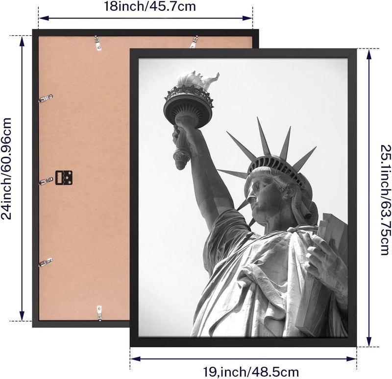 ONE WALL Tempered Glass 18x24 Poster Frame, Black Wood Photo Picture Frame for Wall Vertically or Horizontally Display - Mounting Hardware Included - Image 5