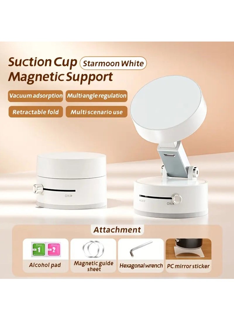 Hihonor Multifunctional Vacuum Sucker Bracket, Foldable And Telescopic, Vacuum Double-Sided Magnetic Bracket, Mobile Phone Car Bracket, Suitable for Automobile, Office, Glass, Home And Other Scenarios (White)  - Image 1