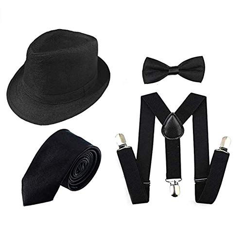 CLOTHERA Suspender and 1 Bow & 1 Tie Set with Matched Hat for Men- (BLACK) - Image 1