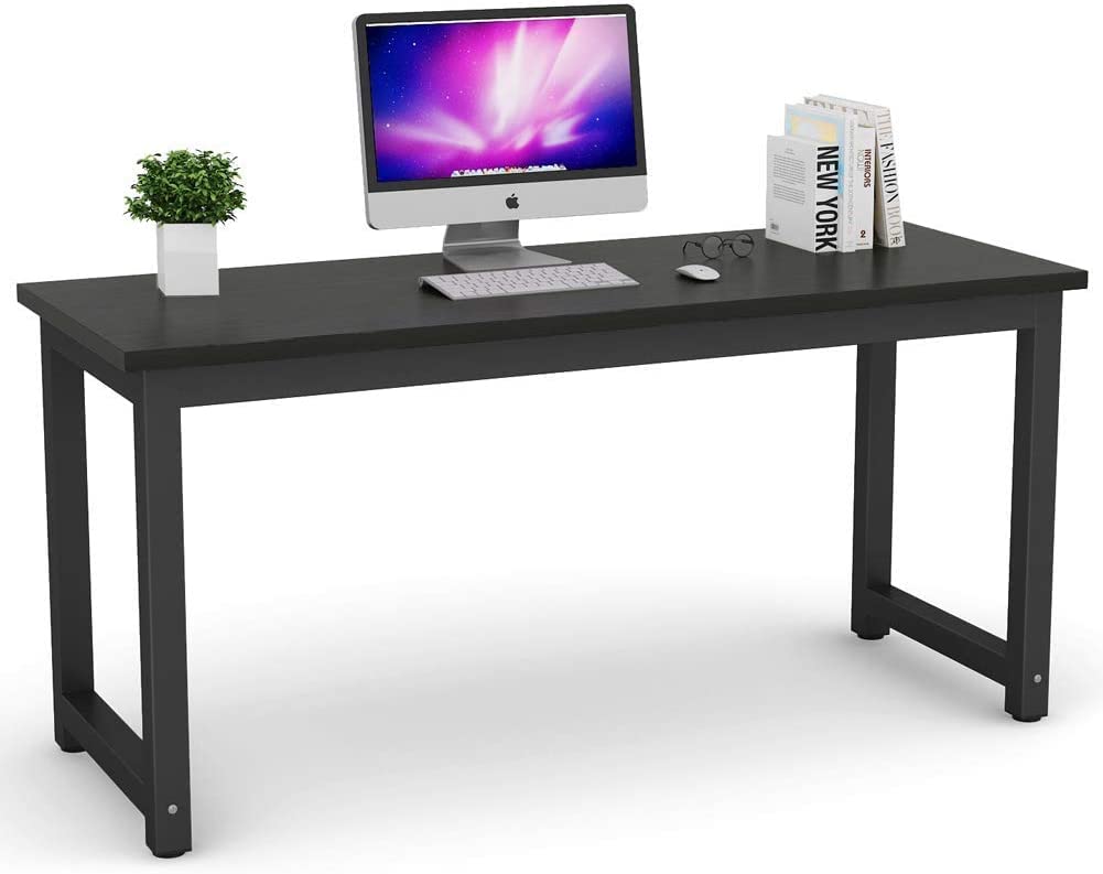 Tribesigns Modern Computer Desk 63 inch Large Office Desk Computer Table Study Writing Desk Workstation for Home Office Black Metal Frame