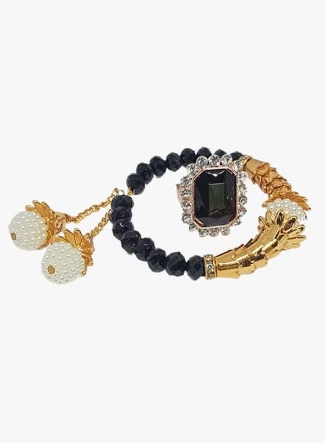AK Ultimate Black & Gold Plated Pearls Bangle set Antique Gold Tone Studded Traditional Stylish Bracelets With Ring Set for Girls & Women - Image 3