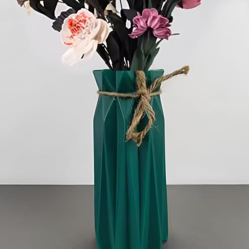 DecorTwist® Flower Vase | Plastic Flower Vases for Home Decor, Bedroom, Centrepiece Living Room, Office Decoration, Flower Pot Pampas Grass Vases (1, Green Large Pleated Design) - Image 1