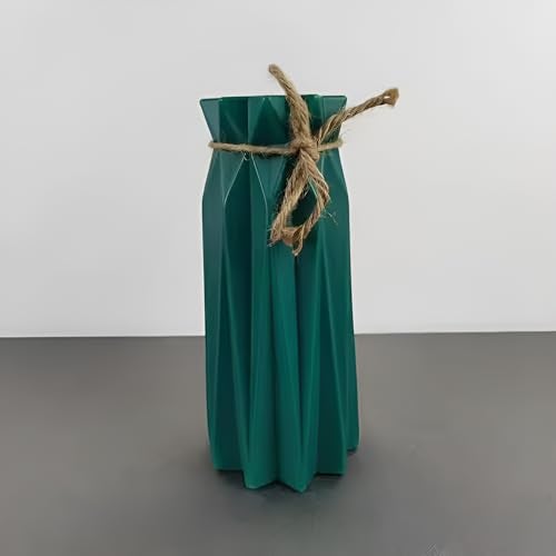 DecorTwist® Flower Vase | Plastic Flower Vases for Home Decor, Bedroom, Centrepiece Living Room, Office Decoration, Flower Pot Pampas Grass Vases (1, Green Large Pleated Design) - Image 3