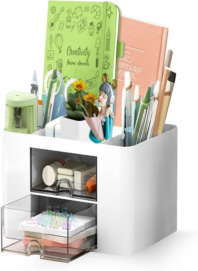 Dhakshy Dinosaur Plastic Pencil Holder Storage Box Desktop Organizer Pen Stand For Office & Study Table, Makeup Brush Holder, Stationary, Multicolor (1Pcs) (DESK WHITE) - Image 1