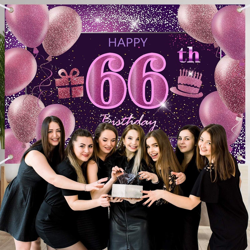 IMISI 66th Birthday Decorations for Girls IMISI Happy Birthday Banner Pink Decorations for A Party Birthday Backdrop for Women - Image 2