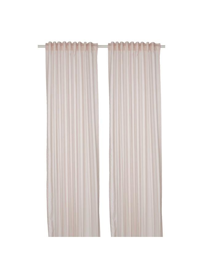 erorex Curtains, 1 pair, white/beige striped/with heading tape, 120x300 cm - Image 1