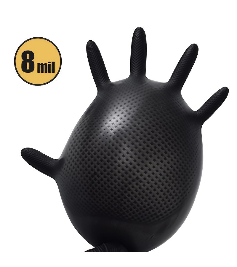 قفازات نيتريل مقاومة للتمزق بسُمك 8 ميل، خالية من البودرة واللاتكس، ذات نسيج ماسي، لون أسود، مقاس S، عدد 30 قطعة، للاستخدام في أعمال السيارات والهواء الطلق والمطبخ والتنظيف المنزلي. - Image 2