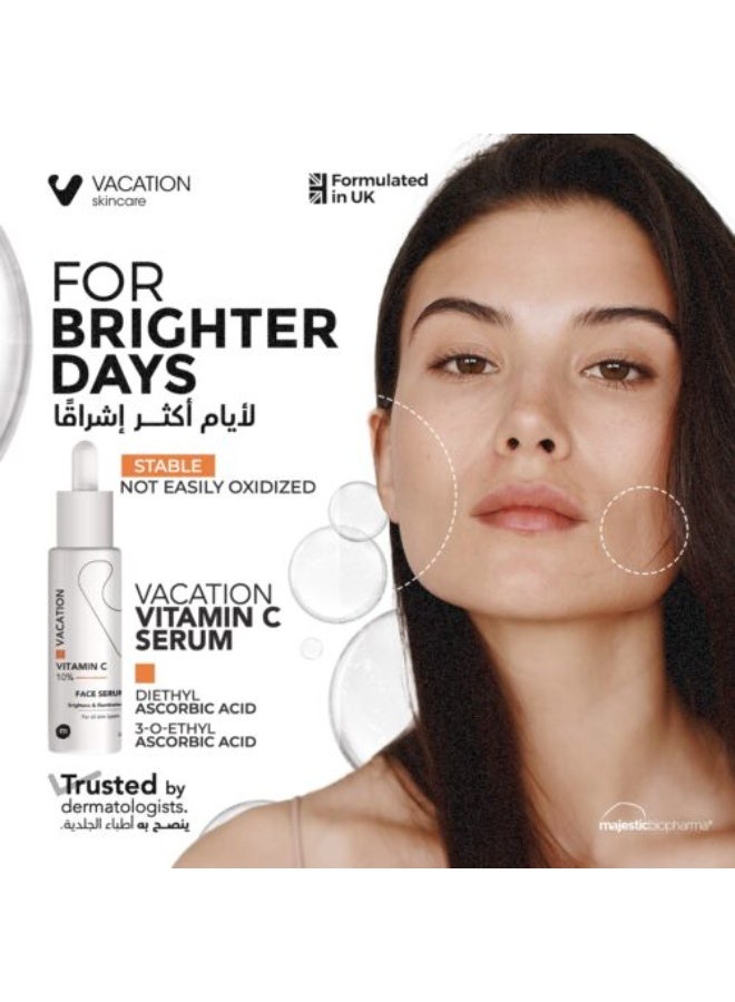 Vacation Brightening & Illuminating Facial Serum with 10% Vitamin C, Acetyl Glucosamine & Polyhydroxy Acid for All Skin Types
