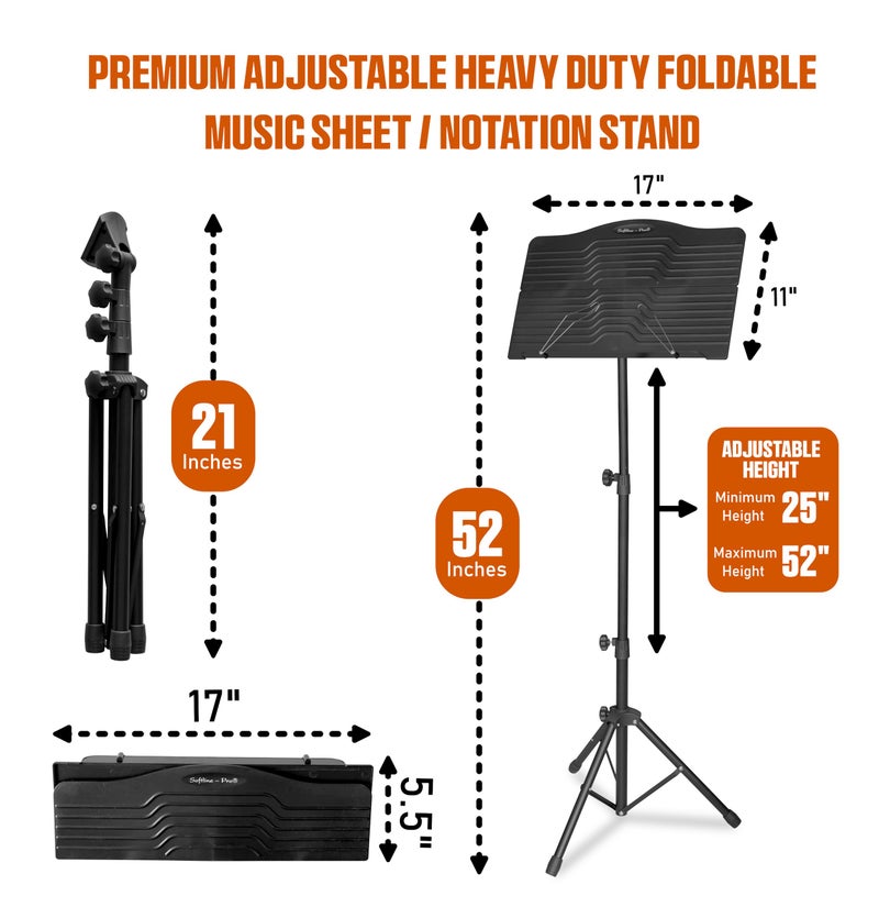 Softline Pro Metal Music Stand, Portable & Foldable Professional Notation Stand with Light and Bag, Tabletop Music Book Stand for Guitar, Ukulele, Violin Players (SP-ABSP-FMUS-KIT) - Image 4