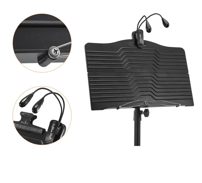 Softline Pro Metal Music Stand, Portable & Foldable Professional Notation Stand with Light and Bag, Tabletop Music Book Stand for Guitar, Ukulele, Violin Players (SP-ABSP-FMUS-KIT) - Image 2