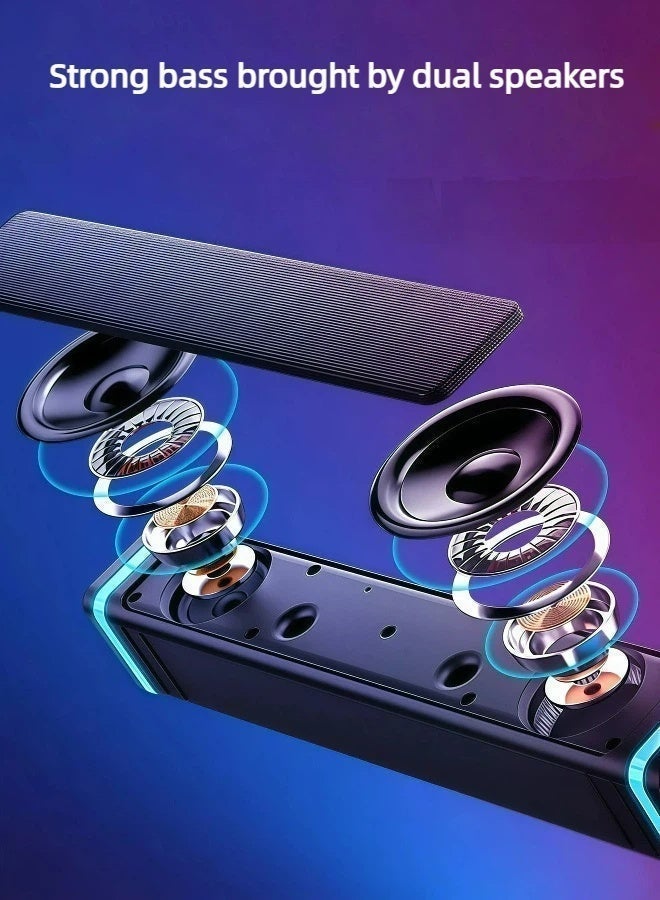 Flushrenic Computer speaker wired computer bar speaker ice blue LED light steel mesh design anti slip pad dual speaker 2.0 channel 3.5mm audio jack 14.17 inches x2.36 inches x2.35 inches - Image 3