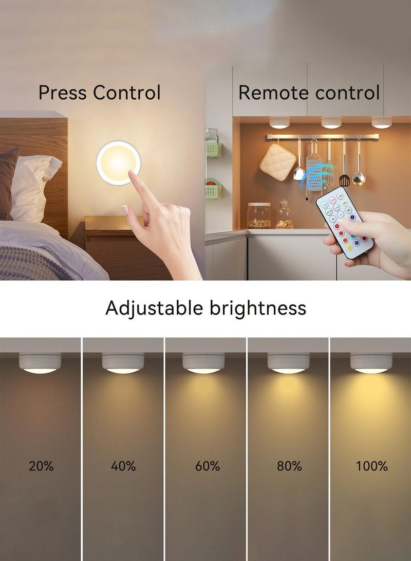 يو ام بي أضواء قرصية مغناطيسية قابلة لإعادة الشحن (عبوة من 6 قطع)، إضاءة لاسلكية RGB بـ 13 لونًا أسفل الخزائن مع جهازَي تحكم عن بُعد ومنفذ USB-C، ضوء ليلي LED لاصق قابل للتعتيم للمطبخ والخزانة وواجهة العرض - Image 5