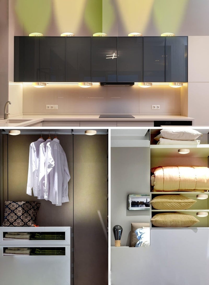 يو ام بي أضواء قرصية مغناطيسية قابلة لإعادة الشحن (عبوة من 6 قطع)، إضاءة لاسلكية RGB بـ 13 لونًا أسفل الخزائن مع جهازَي تحكم عن بُعد ومنفذ USB-C، ضوء ليلي LED لاصق قابل للتعتيم للمطبخ والخزانة وواجهة العرض - Image 4